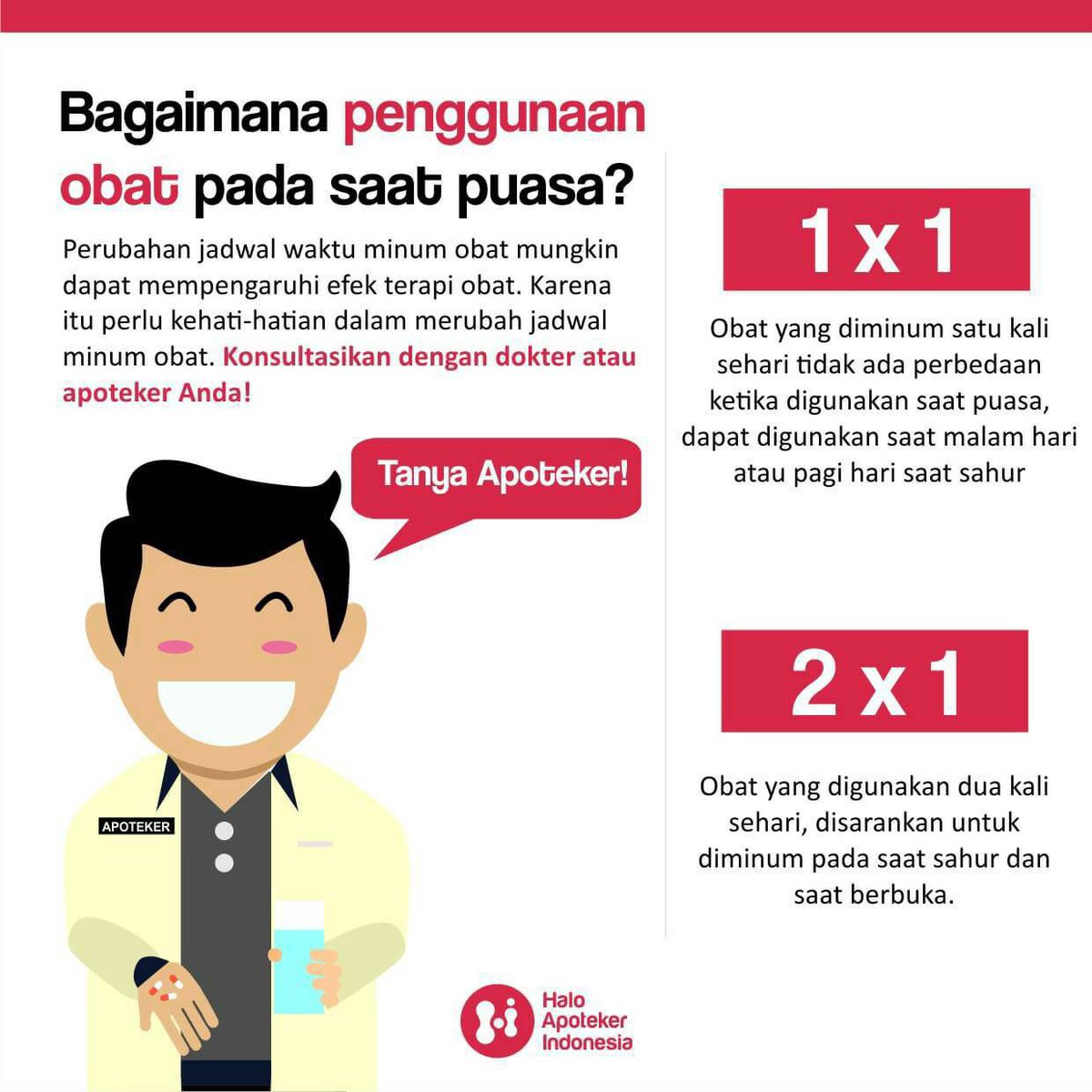 afrkml's tweet photo. “Gmn cara minum obat 3x1 klo puasa?“

Klo emg lg sakit, sebaiknya fokus pengobatan aja dulu & boleh ngga puasa klo memungkinkan.
Tp klo emg mampu utk lanjut puasa, ini ada infografis dari apoteker yg ngejelasin penyesuaian minum obatnya.

Semoga lekas sembuh & lancar puasanya kakkk 🥰