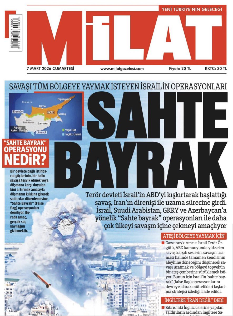 Milat gazetesinden Azerbaycan’a, İsrail’in “sahte bayrak” operasyonu uyarısı 👇🏽