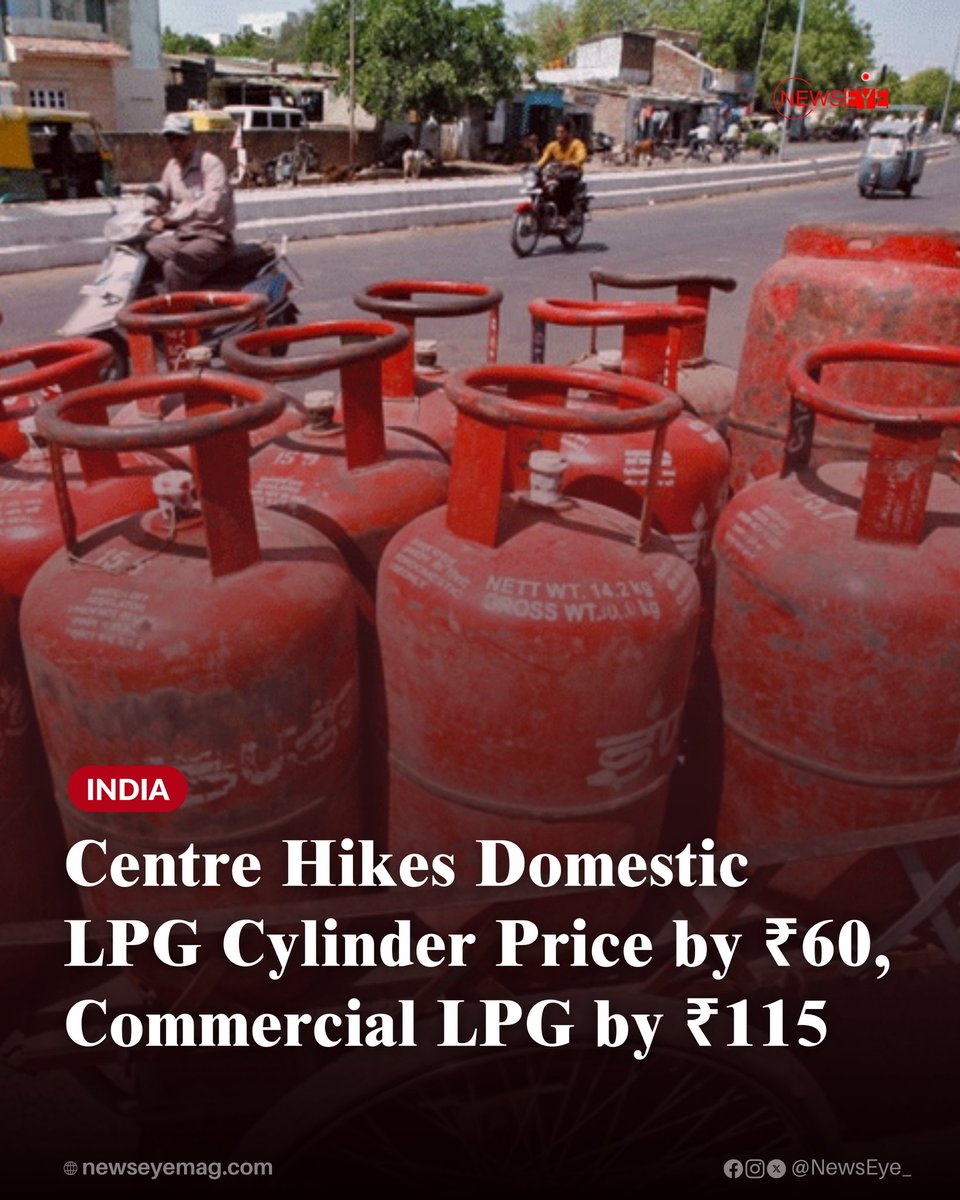 NewsEye_'s tweet photo. The Centre has increased the price of domestic LPG cylinders by ₹60 and commercial LPG cylinders by ₹115. The revised rates have come into effect from today, March 7, according to sources. https://t.co/W4hDKfmAC9