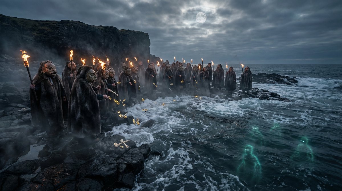 PromptSin's tweet photo. This coastal cult crew barters with deep sea ghosts for otherworldly boons 🕯️🌊 Ditch boring art prompts, make something this haunting.
Tag a friend to brainstorm your own ritual art piece.
#GenerativeAIArt #MythicAIArt https://t.co/ntV8pAD9Q5