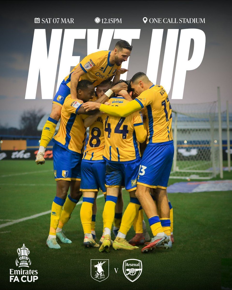 englishufcc's tweet photo. 🔥Today is #EUFCC matchday #6008🔥

@mansfieldtownfc (contenders)
🆚
@Arsenal🏆 (champions)

#MANARS  @EmiratesFACup

⏲️ 12.15 GMT
🏟️ One Call Stadium, Mansfield
____________________
Next up:
🛡️@Everton
or
🔄@Readingfc https://t.co/hLOgIJeptV