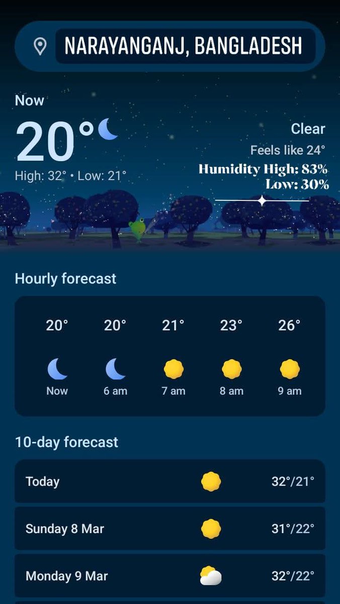 PantherPatient's tweet image. Weather forecast for today 🌞
#WeatherUpdate #CoolNight #HotDay #Narayanganj #Bangladesh