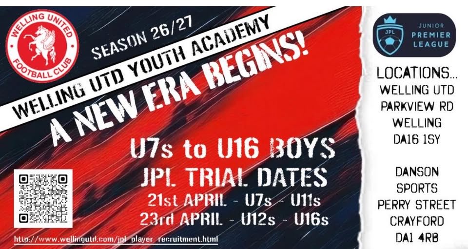 DansonSportsFC's tweet photo. Welling Utd JPL Boys – 26/27 Squad Trials Are Here!
Do you think you are ready to take your game to the next level?
Register here! ⬇️
https://t.co/CLgkdltDJp https://t.co/y6uXwa54IW