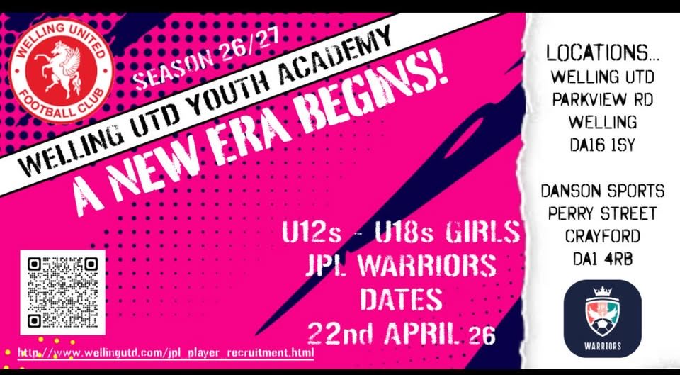 DansonSportsFC's tweet photo. Welling Utd JPL Girls – 26/27 Squad Trials Are Here! 
Do you think you are ready to take your game to the next level?
Register here! ￼
https://t.co/CLgkdltDJp https://t.co/Av0UwE6Cvk