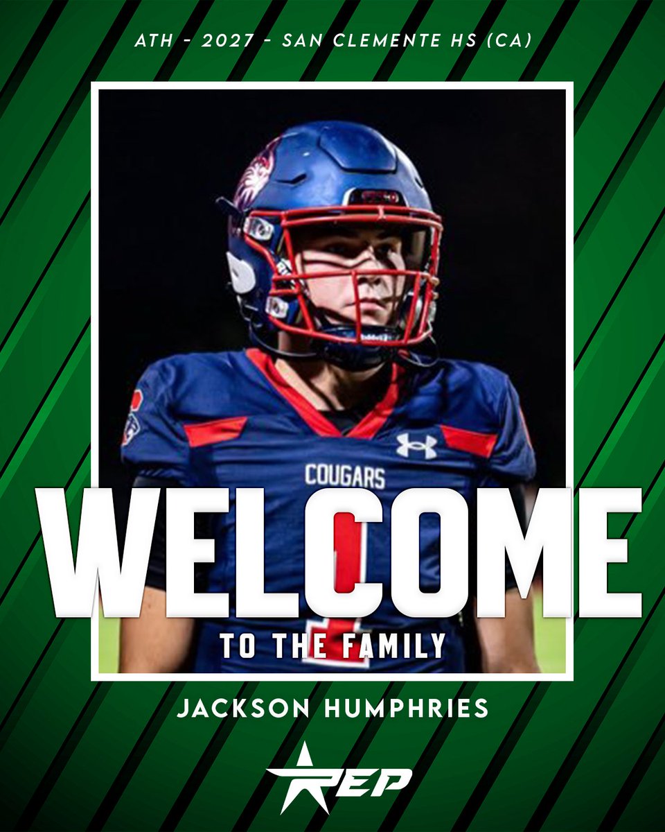 Locked In and Ready To Go🔒   

Welcome to the REP Football Family, <a href="/jackson_hump/">Jackson Humphries</a>!

Excited to have the 2027 ATH from San Clemente HS (CA) on board and ready to get to work.    

#REPFootball #FootballRecruiting