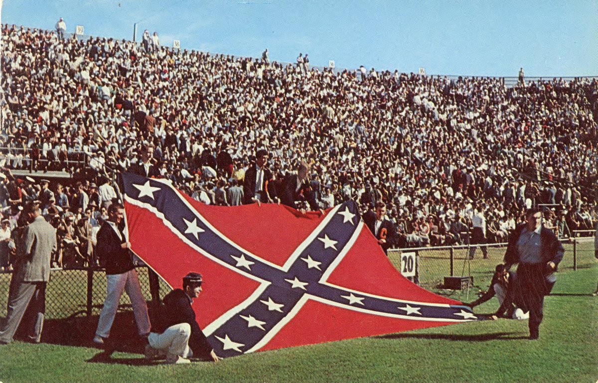 Students Hold a Large Confederate Flag at the Annual "Big Thursday" Game Between USC and Clemson English (c. 1959)