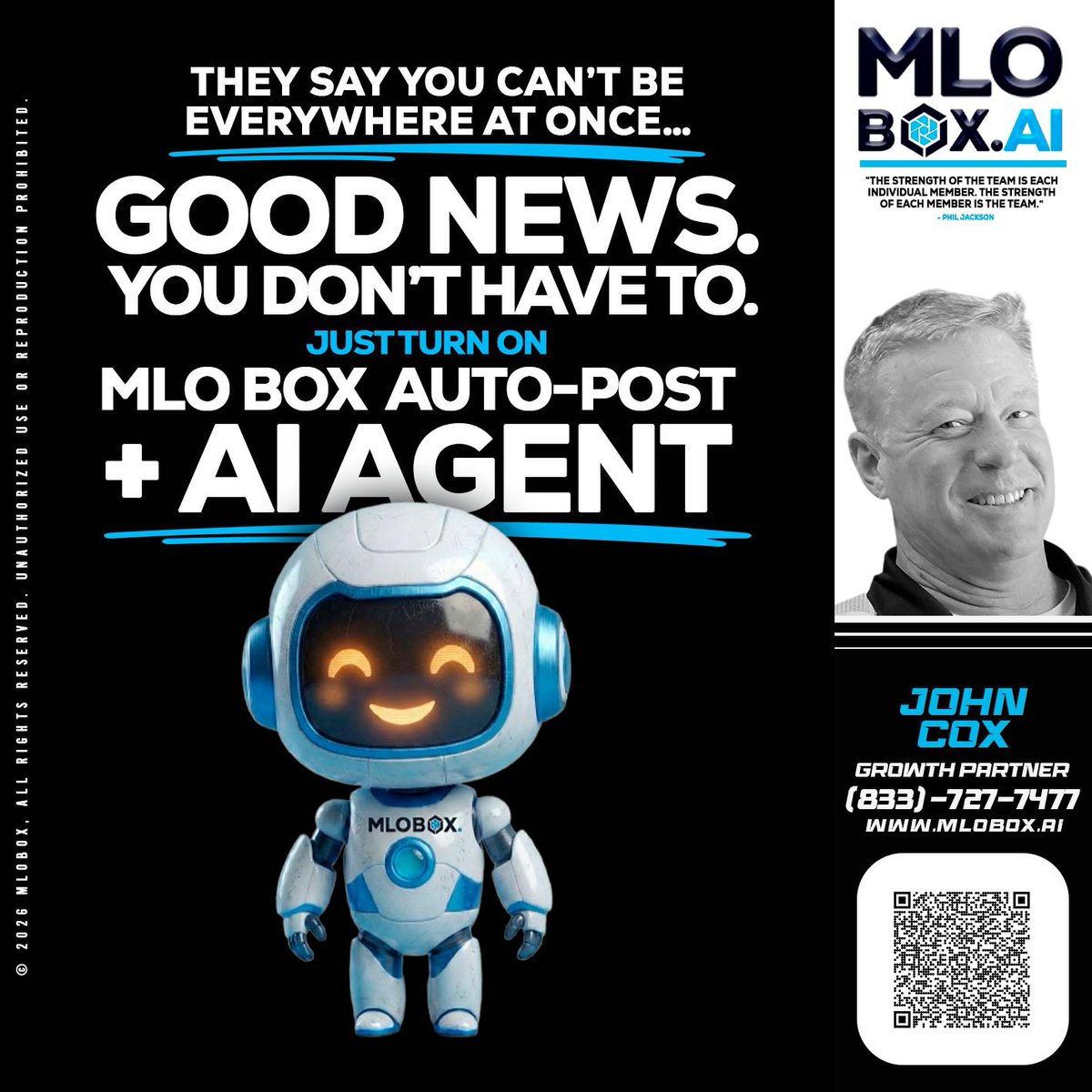 JohnCoxMLOse's tweet photo. Unlock the power of automation! 🚀 With MLO Box Auto-Post + AI Agent, you don’t have to be everywhere at once! Let us do the heavy lifting for you. #TechSavvy #AutomationMagic ✨ https://t.co/7aRtVj2q5k