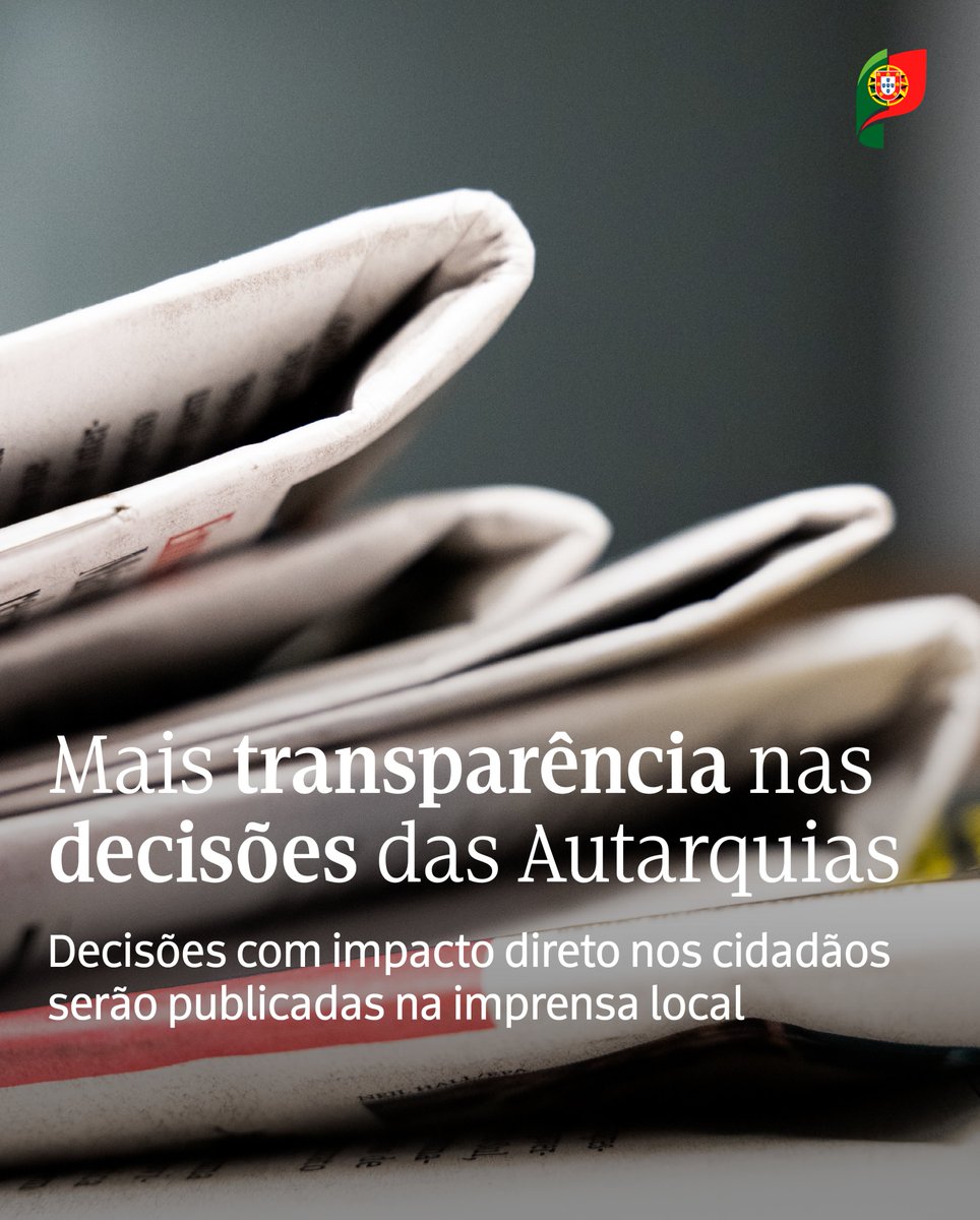 mpresidencia_pt's tweet image. 📷 As decisões das autarquias com impacto direto na vida dos cidadãos serão publicadas na comunicação social regional e local.
Medida aprovada em Conselho de Ministros reforça a transparência e contribui para a sustentabilidade da #comunicaçãosocial de proximidade.

#Presidência