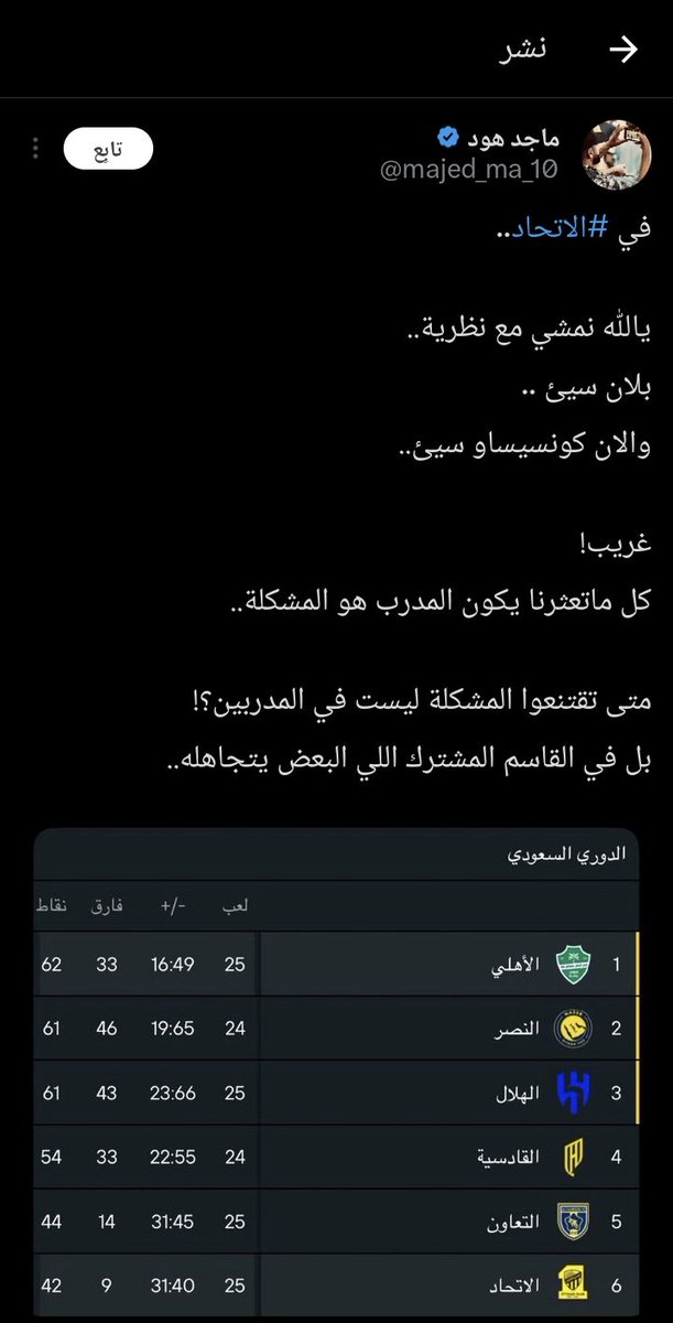 في #الاتحاد..
المشكلة فيمن يستمع لامثالك ويرى في سخافاتك آراء يأخذ بها يا ابا أنمار 👶🏻
<a href="/majed_ma_10/">ماجد هود</a>