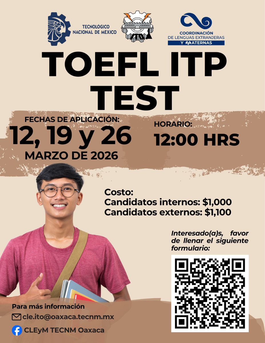 ¿Necesitas medir tu nivel de inglés? El examen TOEFL ITP es un instrumento reconocido para tal fin. Aparta tu espacio!!