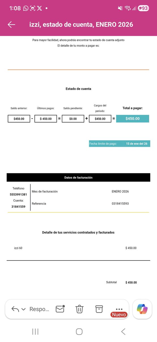 yezziqa09's tweet photo. @ayudaizzi llevo esperando una respuesta de porque me llega un correo de aumento de velocidad sin cargo extra, pero en mi estado de cuenta el cargo aumenta 30 pesos a mi tarifa actual. Es publicidad engañosa? Porque no me llegó ninguna notificación sobre el aumento de precio https://t.co/Lzy9QWWljb