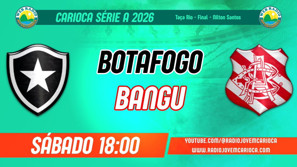Neste sábado, estarei na ancoragem de #Botafogo x #Bangu, pela Final da #TaçaRio, integrando o #CampeonatoCarioca.

18:00, EM ÁUDIO, no canal do YouTube e no site da Rádio Jovem Carioca. Não perca!

youtube.com/@radiojovemcar…
radiojovemcarioca.com