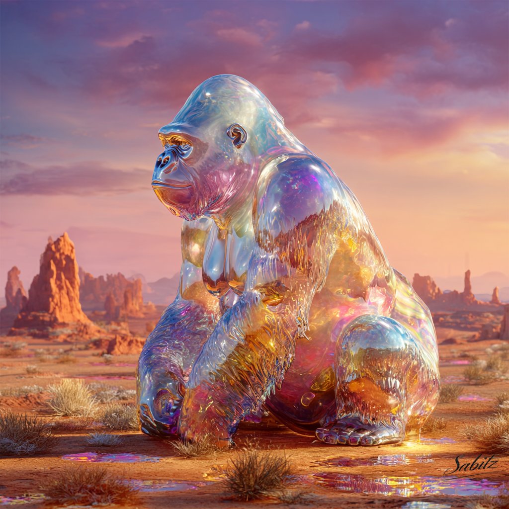 sabitz75's tweet image. QT with your Murano Glass Animal

Appreciate the tag &amp;amp; shared prompt @lordknight_ai 🤩

Dreams get strange in glass 🦍💎

Passing the spark along ✨️ @Mitocndralorian @artmediateo @Heartwords3 @LeeBrande 

#AIart #Surrealism #DigitalArt #AIArtists #Promptshare