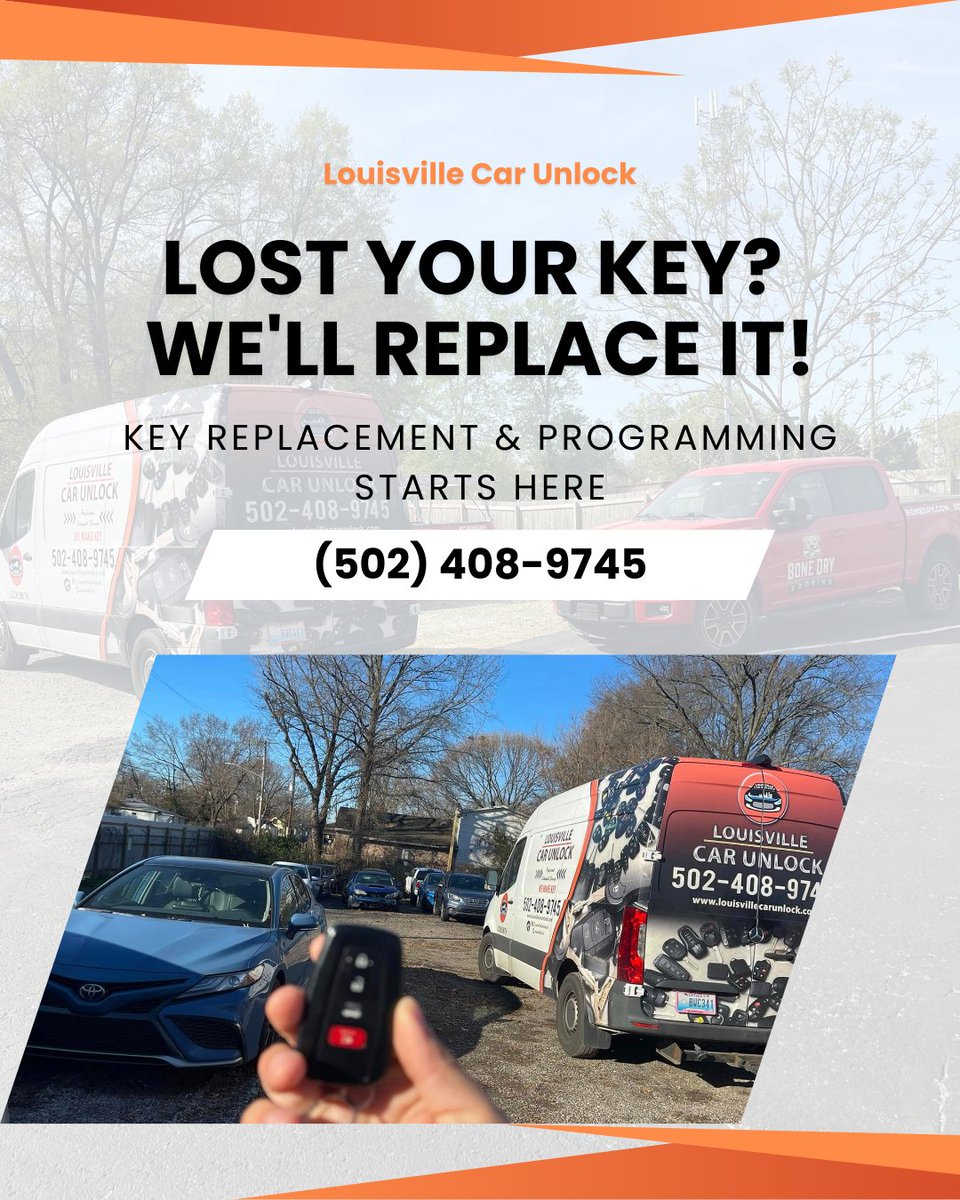 LouisvilleCarU's tweet photo. ๐ Lost Your Key? Louisville Car Unlock Comes To You! -๐๏ธ Lost your car key in Louisville, KY? We replace & program chip keys, smart keys & fobs on-site. Flat rate services. ๐ช๐ธ Hablamos Espaรฑol. ๐ (502) 408-9745) #KeyReplacement #LouisvilleLocksmith #MobileLocksmith https://t.co/fDCQqEKafP