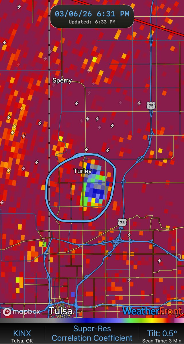 wheelieweather's tweet photo. Big #Tornado debris signature on the east side of #Turley #Oklahoma with this #tornadowarning moving northeast seek shelter https://t.co/uvCnC5xAlo