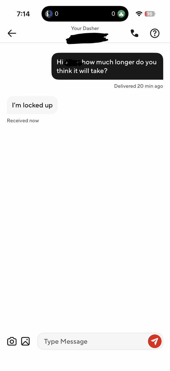 HannahMcl's tweet photo. @DoorDash hey I don’t think my food is coming, on account of the fact that it’s been over 2 hours and uhhh OH my door dash driver told me he’s in jail :/ #freehim https://t.co/fgbAfSQa2N
