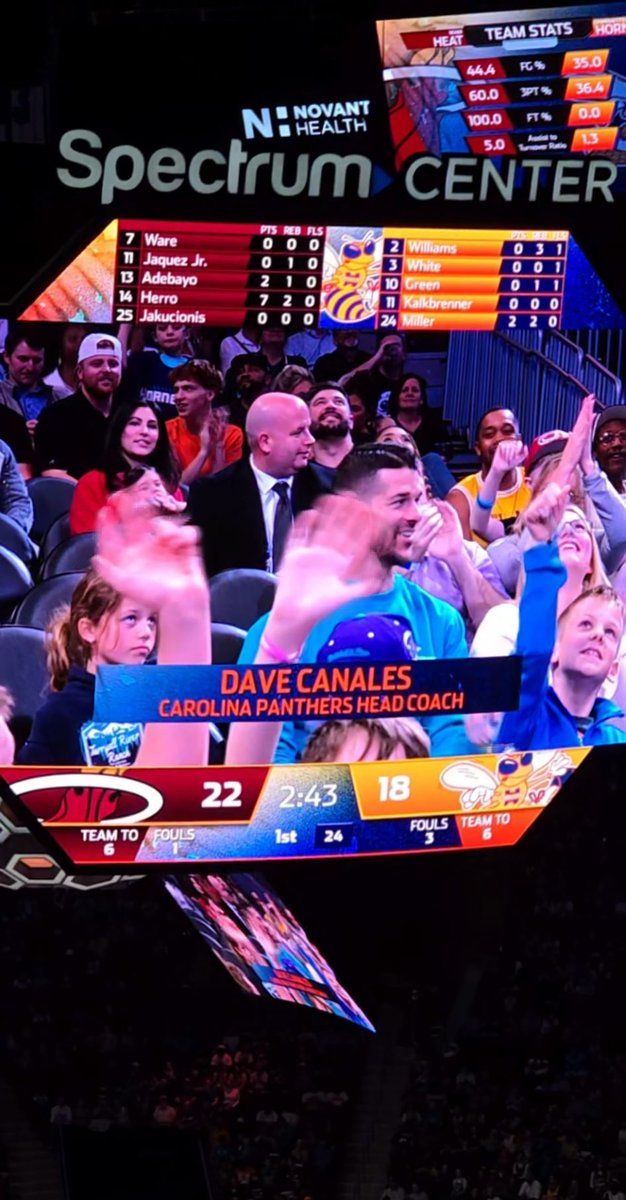 roaringriot's tweet photo. A huge pop for Dave Canales at the Hornets game! https://t.co/x9oFkcsbHs