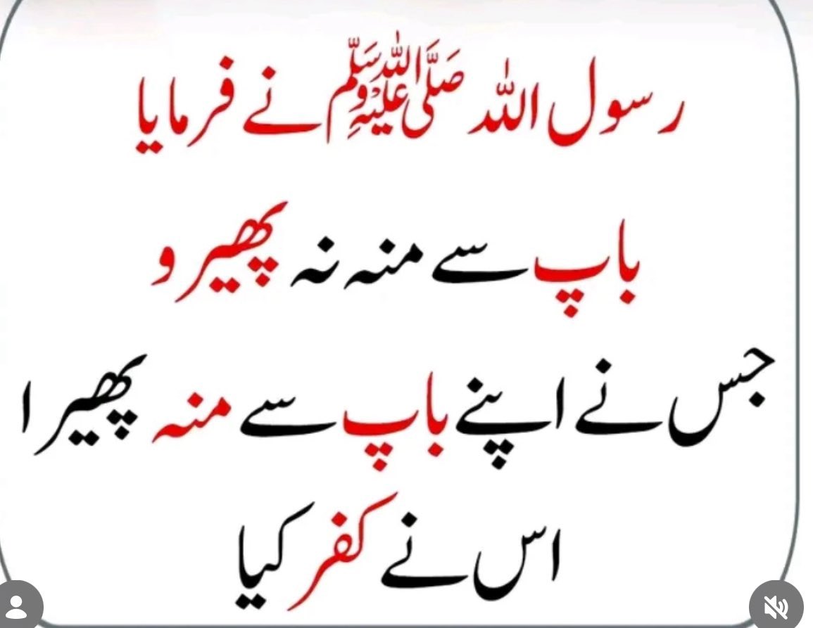 رسولِ اکرم ﷺ نے فرمایا:
“باپ سے منہ نہ پھیرو اور جس نے اپنے باپ سے منہ پھیرا اُس نے کفر کیا۔”
یہ حدیث ہمیں یاد دلاتی ہے کہ باپ کا احترام، اطاعت اور ادب ایمان کی بنیادوں میں سے ہے۔
جو باپ کا دل دکھاتا ہے، وہ دراصل اپنی آخرت کو خطرے میں ڈالتا ہے۔
حوالہ: صحیح بخاری
اللہ ہمیں والدین