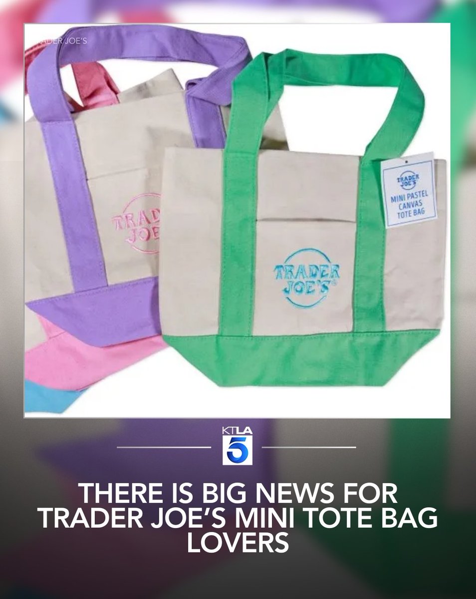 KTLA's tweet photo. Trader Joe’s tote bag mania continues in 2026 with the popular grocer confirming a new color – and an upcoming release date … sort of. Full Story: https://t.co/8IG5epom5z https://t.co/LOAVDNdV3C