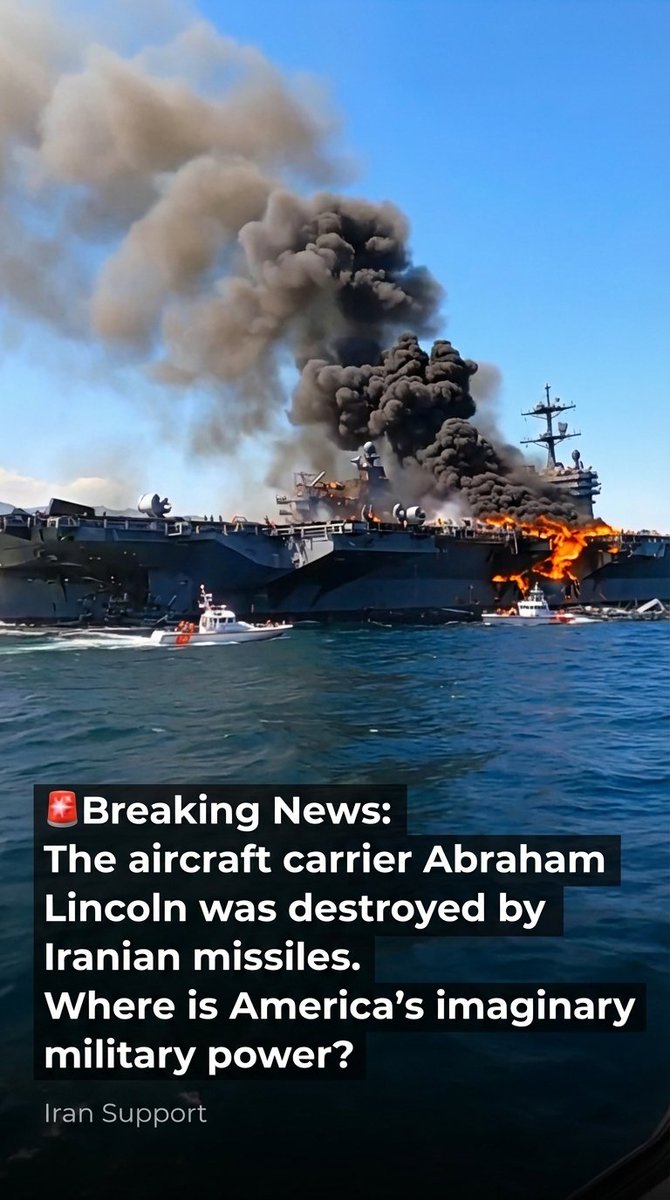🚨𝗕𝗥𝗘𝗔𝗞𝗜𝗡𝗚:
The aircraft carrier Abraham Lincoln was destroyed by Iranian missiles.
Where is America's imaginary military power?