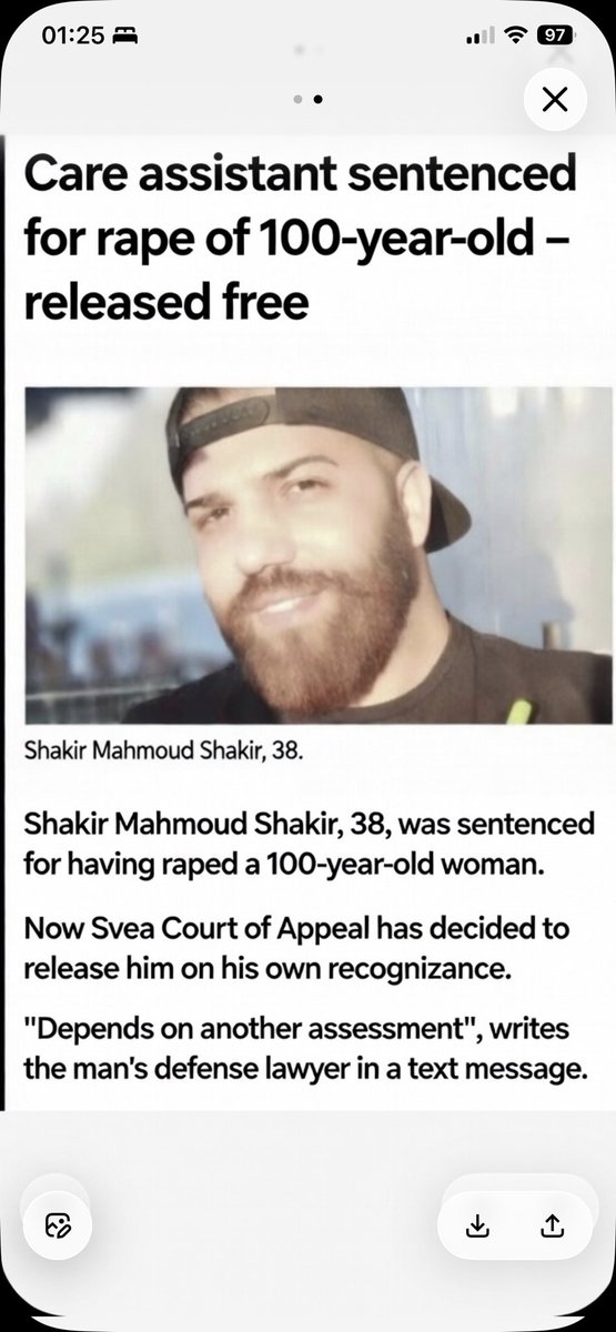 MilitesBonorum's tweet photo. Only in Sweden!

An Iraqi refugee living in Sweden raped a 100-year-old, was initially sentenced to 4 years in prison without deportation in the district court, the scum appealed and was acquitted in the court of appeal! Sweden needs a Trump X 10. https://t.co/erW8oqhwGK