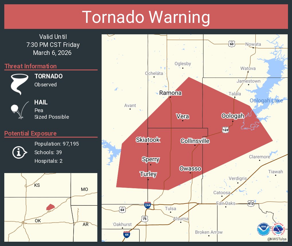 NWStornado's tweet image. Tornado Warning including Owasso OK, Skiatook OK and  Collinsville OK until 7:30 PM CST