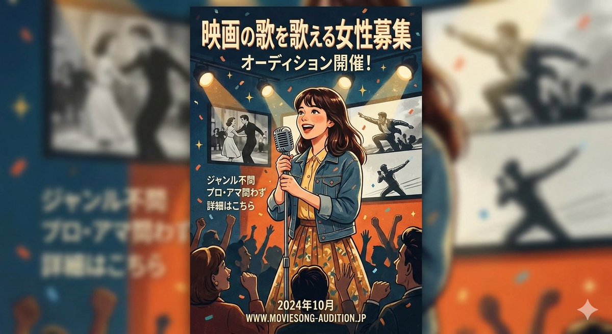 rpg2014com's tweet photo. 【オーディション情報】
2027年　全国　映画館放映
映画テーマソングを歌える女性、男性募集！

オーディション情報なら
無料LINE公式↓
https://t.co/u4cKIaWRB7

#CM
#ドラマ
#キャスティング https://t.co/9W4HsCaQxJ