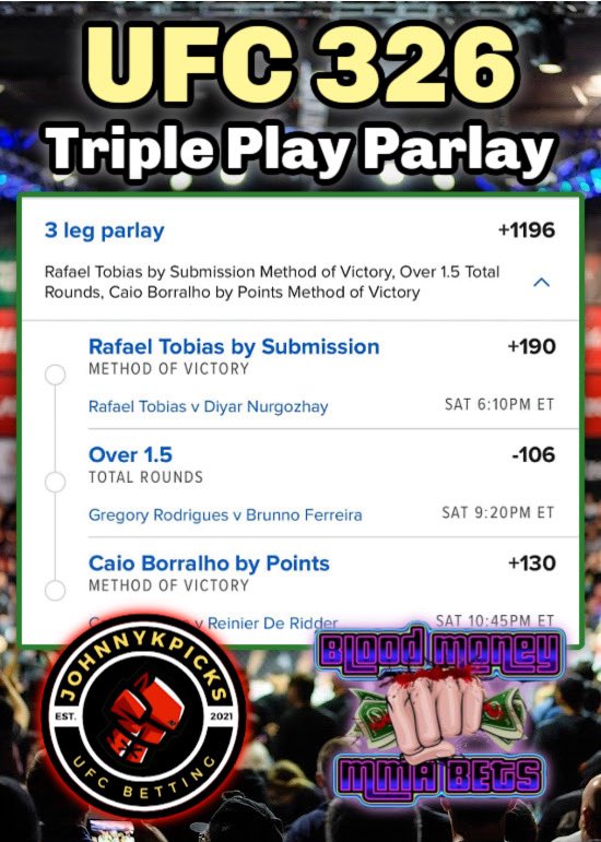JohnnyKpicks's tweet photo. 💰 #UFC326 - PARLAY OF THE WEEK!!💰

Here's what the "DYU Brain Trust" came up w/ for this weekend's #UFC fights!! 😎💪 @bloodymmabets 

Good Luck if you're tailing!! If not, we get it... 🤣🤣

#MMATwitter #GamblingX #GamblingTwitter https://t.co/gRiG1ZHyAg