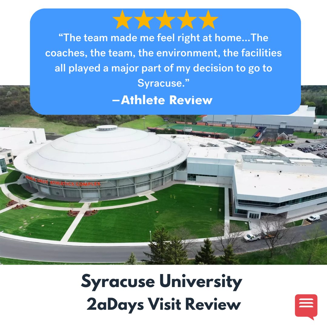 2aDays_Ratings's tweet image. What seals the deal on a school for many athletes? Visiting the campus. @Cuse received a #2aDays visit review from an athlete that notes their visit played a major part in choosing #Syracuse. Read all of Syracuse's reviews and #rateyourcoach, visit or facility: