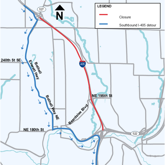 REMINDER: All lanes of NB I-405 at SR 522 and all lanes of SB I