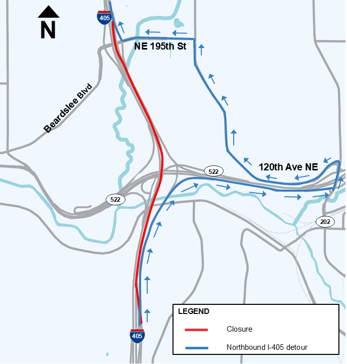 REMINDER: All lanes of NB I-405 at SR 522 and all lanes of SB I