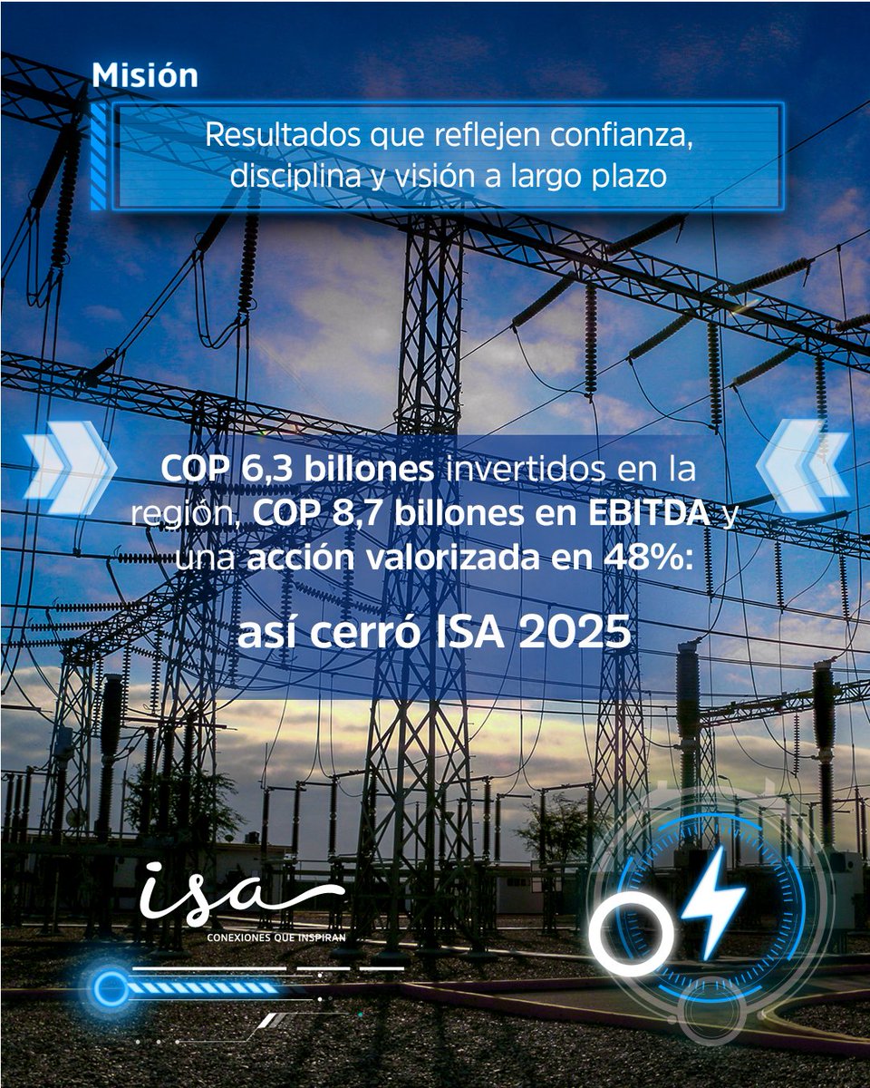 elkinmayid's tweet photo. #ResultadosISA2025 | Un año de avances en inversión, infraestructura y sostenibilidad. Orgullo de pertenecer a una organización que impulsa la transición energética y genera valor para los territorios donde estamos presentes.
#ConexionesQueInspiran #EnergíaVidaTransición https://t.co/KOtVIjImuB