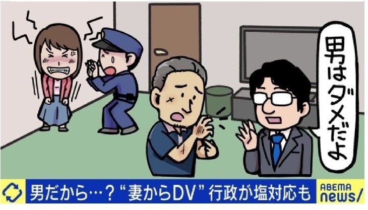 夫が妻からの暴力を訴え出ても、警察がなかなか取り合ってくれない。
動画や診断書を出してやっと被害届を受理してもらえるが、それでも検察が不起訴にしてしまう。

昔から今に至るまで続く、行政、司法による「ナチュラルな」男性差別。