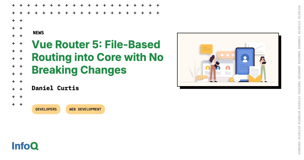 InfoQ's tweet image. Vue Router v5.0 is here!

It integrates unplugin-vue-router into its core, bringing enhanced file-based routing &amp;amp; TypeScript support.

This transition release introduces experimental features like data loaders &amp;amp; improved editor tooling.

🔗 bit.ly/4smk3Jw

#InfoQ #VueJS