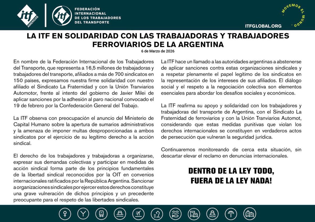 RucciLineaRoca's tweet photo. @ITFglobalunion @ITFArgentina  @FraternidadArg @JulioSosaFrate @Notitrans https://t.co/4U7T55sOrk