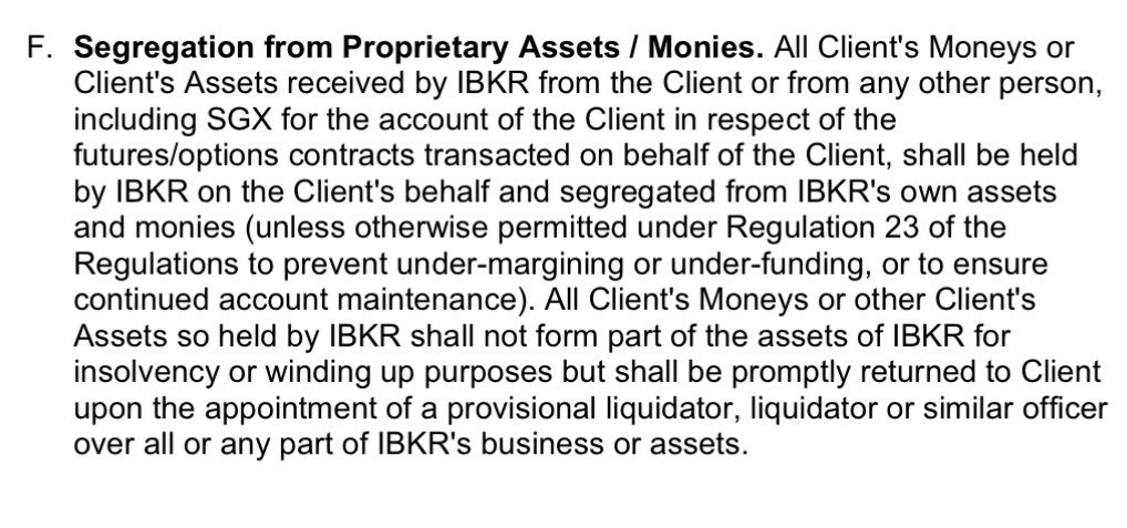 With the recent bank run on Blackrock’s HPS Private Credit and the redemption limit is worrying. 

Hence, for extra reassurance I checked the client agreements for my broker $IBKR SG. IBKR SG holds on our behalf only and it is not part of IBKR Assets👍

 gdcdyn.interactivebrokers.com/Universal/serv…