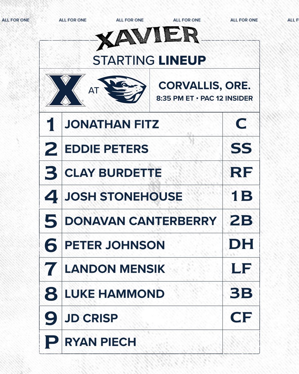 XavierBASE's tweet photo. The lineup for game 1 with Oregon State! https://t.co/CXZQLS5aBQ