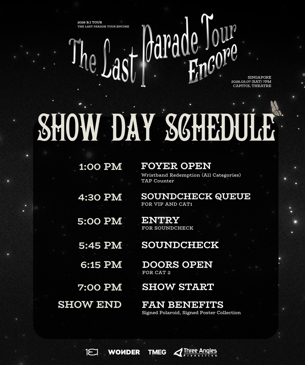 khb131_Global's tweet photo. [#131SCHEDULE #IDschedule]
The Last Parade Tour Encore in SINGAPORE

HASHTAG &amp; TAGLINE ANNOUNCEMENT
🏷️ B.I TLP ENCORE IN SINGAPORE
#️⃣ #2026THELASTPARADEENCOREINSINGAPORE

#비아이 #HANBIN #BI #ビーアイ @shxx131bi131 https://t.co/c4d7IxYwm3