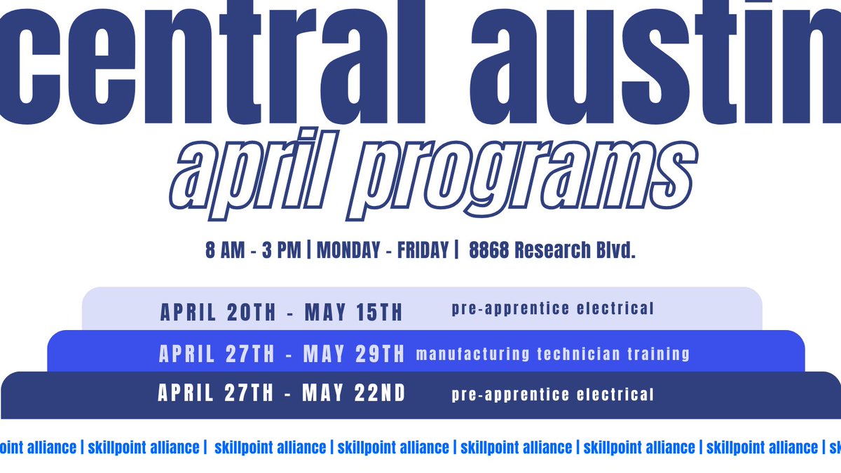 Skillpoint's tweet image. Whether you’re interested in electrical or manufacturing, April is your chance to get hands-on and start moving toward a skilled career!

skillpointalliance.org/application/
 #SkilledTrades #ElectricalTraining #ManufacturingTech #CareerTraining