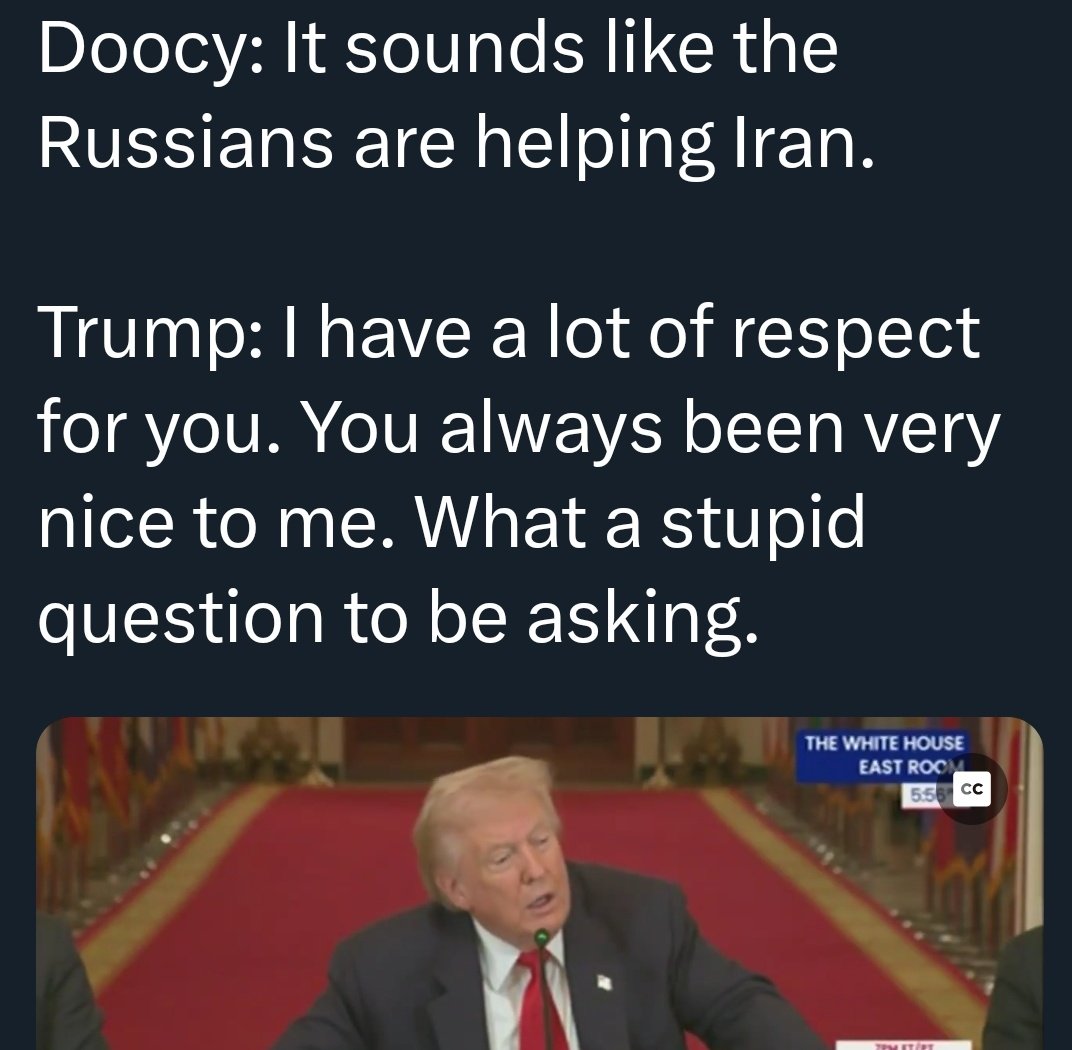 <a href="/WhiteHouse/">The White House</a> Congratulations.

You're fighting Israel's war at the behest of the #Epstein President, who is friends with/beholden to Putin, who is helping the people you're being told is your enemy.