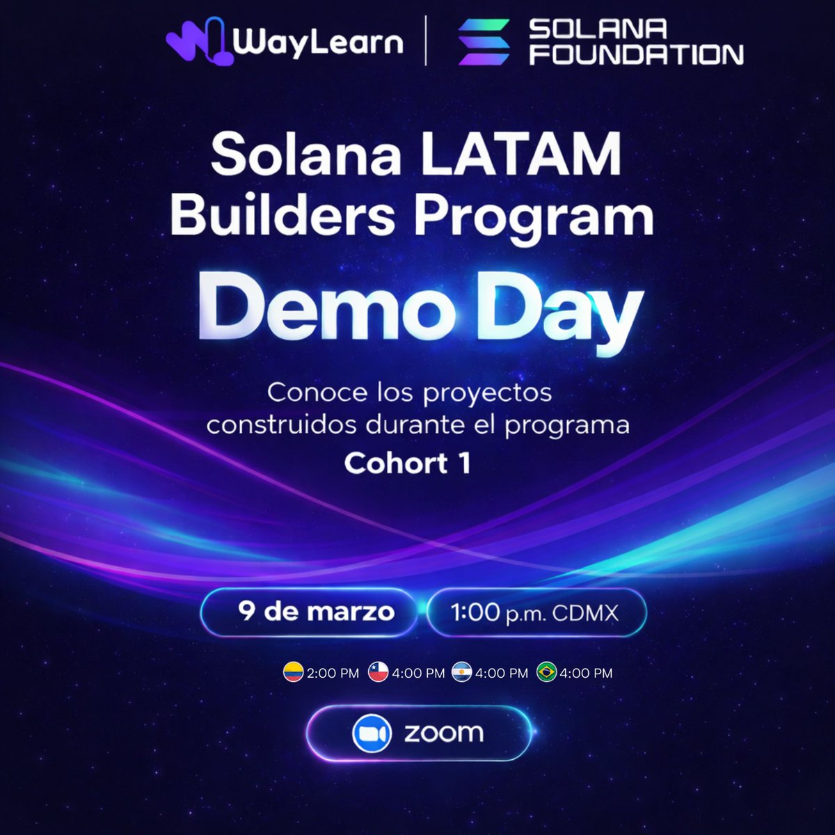 ¡Este lunes es Demo Day del Solana LATAM Builders Program ⚡!

Después de semanas aprendiendo y construyendo en Solana, nuestros builders presentarán los proyectos que desarrollaron durante el programa.

Nos vemos acá: us05web.zoom.us/j/83342740107?…