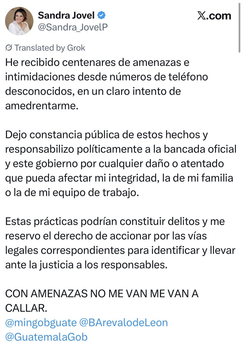⁦<a href="/CancillerGua/">Sandra Jovel</a>⁩ ⁦<a href="/CancillerGT/">Sandra Jovel</a>⁩ @sandra_jovelP no mi gorda, a nadie le interesas.
No te des importancia que muy lejos estás de tener