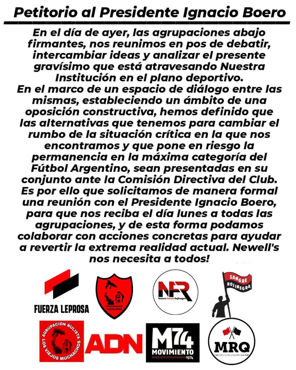 🔴⚫ Nuestro deber es legislar para el socio

En la Agrupación Sangre Rojinegra tenemos una convicción clara: la política en Newell’s Old Boys no es una disputa, es una responsabilidad institucional.
Nuestro deber es legislar para el bien de nuestros representados: los socios y