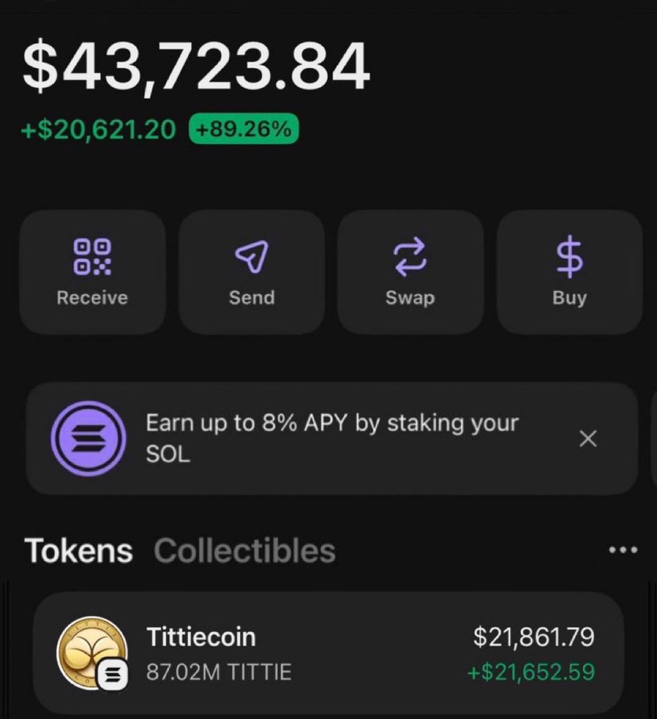 RaidTheTrend's tweet photo. $TITTIE is skyrocketing 🚀💰

Alpha TG members are printing massive gains — copy trades would be up too 🤝

CA: ETykkpkiG5xbvrT52XRaBTANzjikn6uzrP8Xdn49pump

#Solana #CryptoGems #SolanaGems #CryptoMarket https://t.co/4hnjrVtGFp