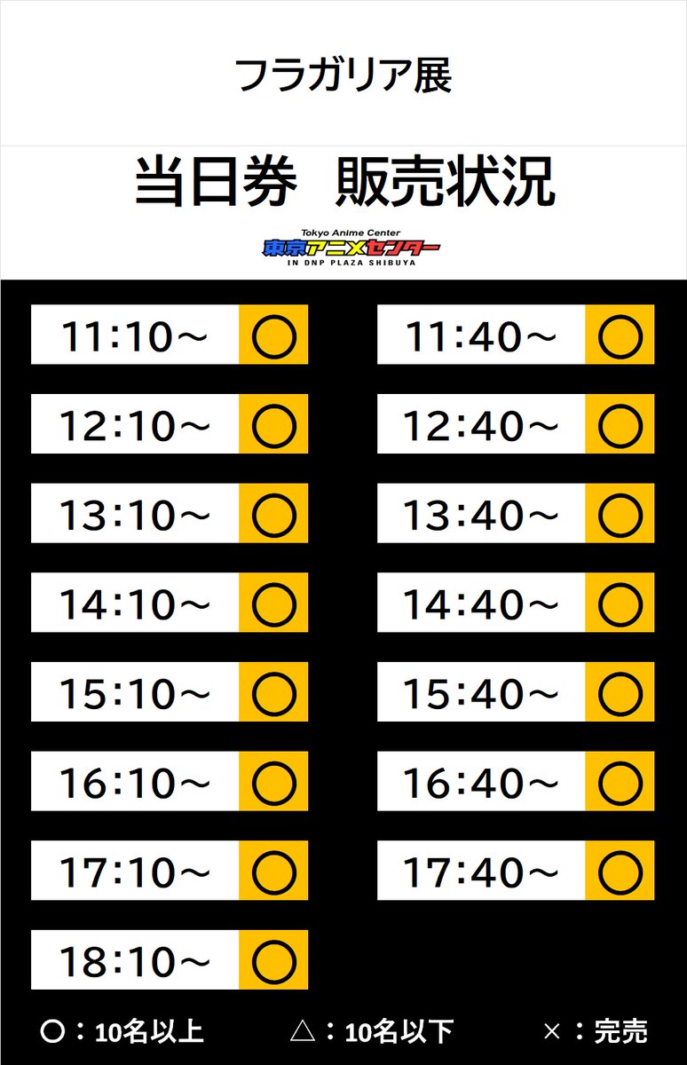 フラガリアメモリーズ特別企画展 The story of “BOUQUET”    
＜当日券情報＞   
本日3/7(土)の当日券販売枠は画像をご確認ください。 ※該当時間の10分前に東京アニメセンターに直接お越しください。  
▼詳細はこちら tokyoanimecenter.jp/event/fragaria…