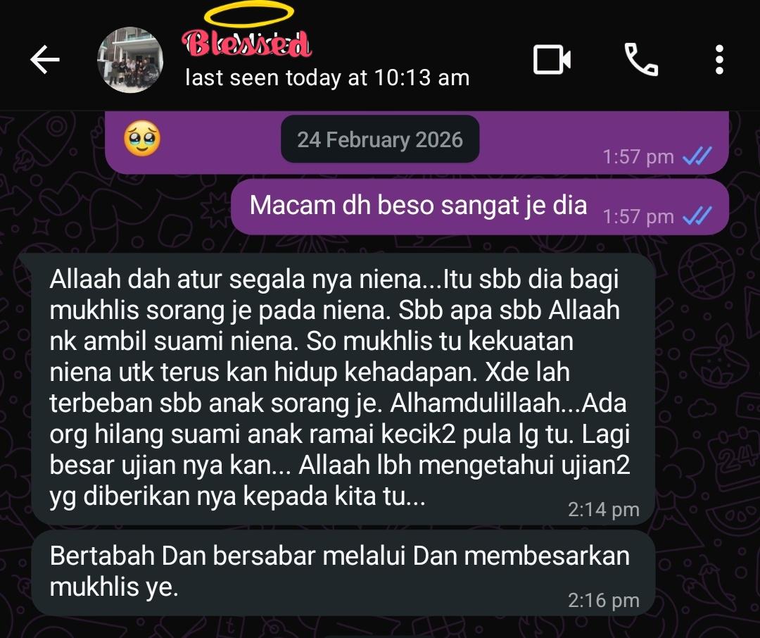 nienaothmann's tweet photo. Ramadhan 2026 yang berbeza..

Dah 44hari berlalu tanpa si dia.. tak terungkap dengan kata-kata. Allah aje yang tau apa yang terbuku dalam hati ni.

Terima kasih orang-orang baik yang selalu doakan diri ni dan arwah suami. 

Moga Allah pertemukan kembali di syurga kelak 🥹🤲 https://t.co/fGvZDWGz0c