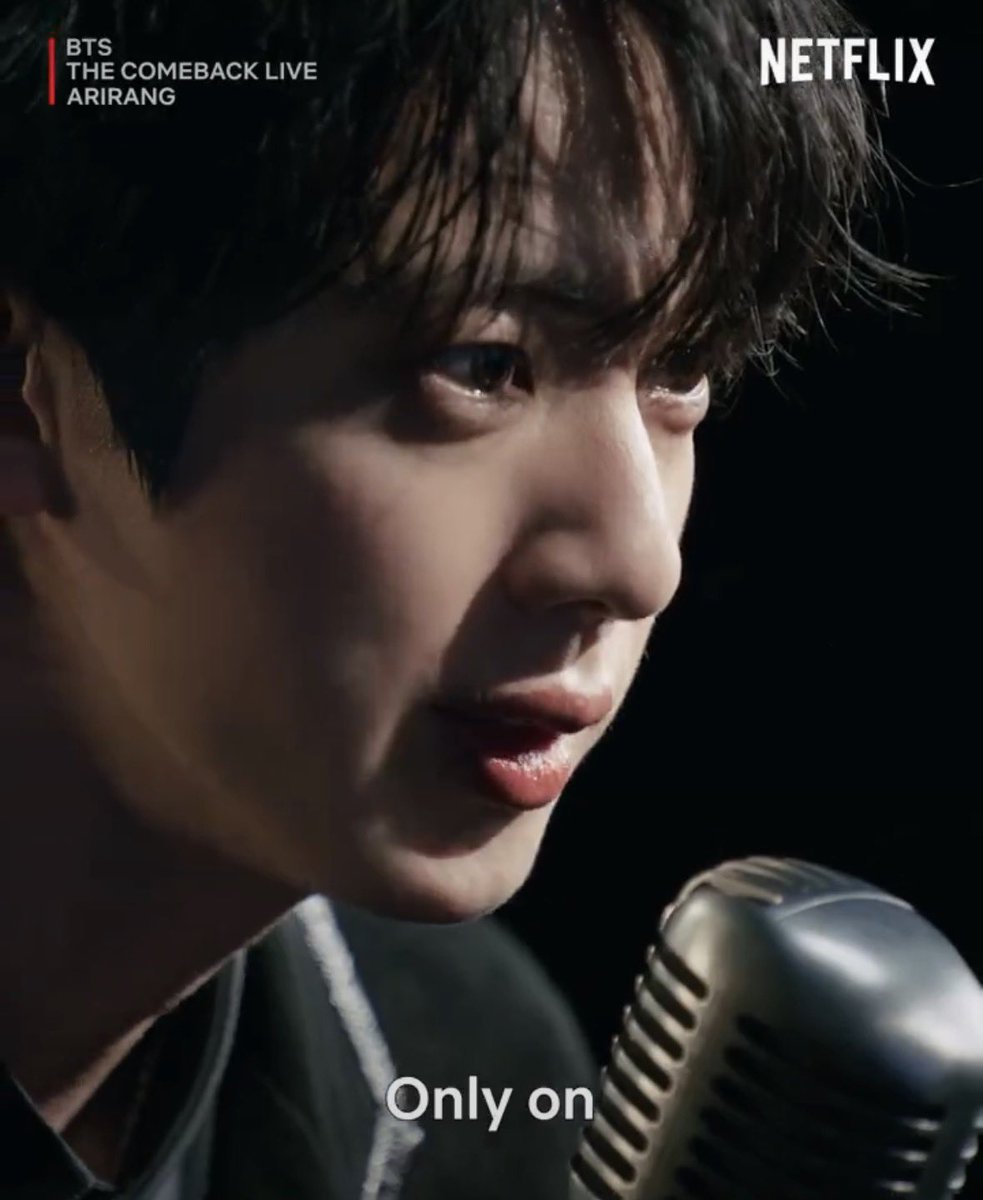 allthewayKSJ's tweet photo. Imagine serving visuals this powerful just by saying "Only on.." That's #Jin for you. ✨ Effortless charisma, timeless face, and a presence that fills the whole screen.

WE LOVE YOU JIN 
JIN ON NETFLIX 
 #진 #방탄소년단진 #JinOnNetflix
#BTS_ARIRANG  #BTSLiveonNetflix https://t.co/q82OxWCwsm
