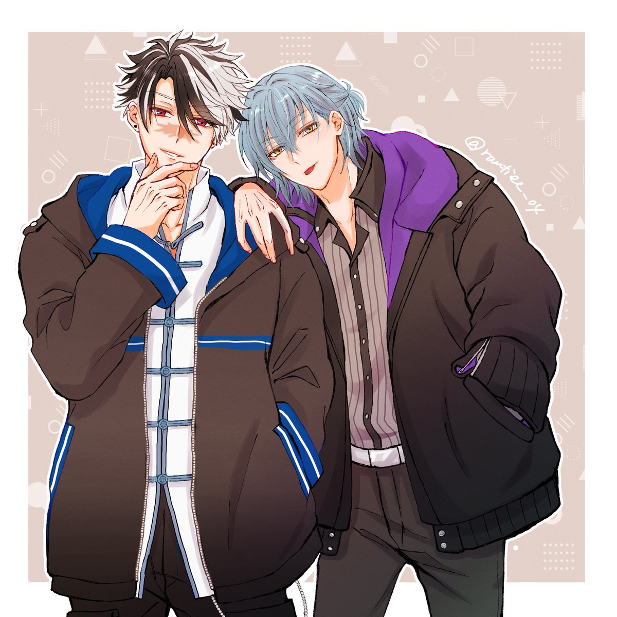 #ひらいて赤ブー
🧙‍♂️法使いの約🌕束
ブラッ🔫ドリー×ネ🍴ロ

『#長銃を置いて食事でも (ブラネロ)』の継続開催をよろしくお願いします！ 

前にリクいただいてた【ブネ練習着交換】描きました🎶
遅くなってすみません！！