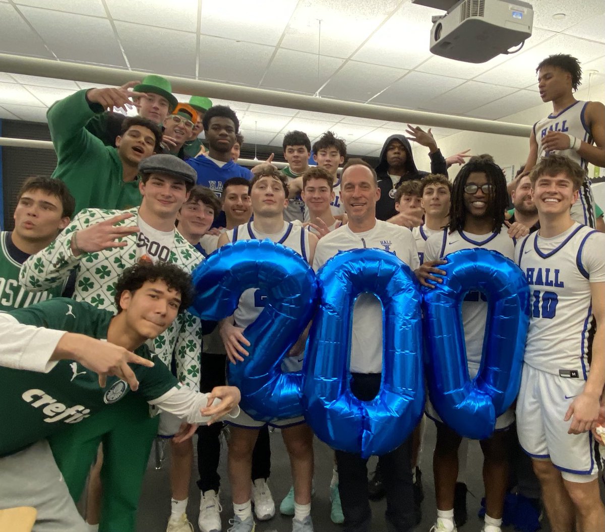 HallWHAthletics's tweet photo. Congratulations to Head Coach Bryan Moretti on his 200th win at Hall. Boys basketball defeated Cheney Tech 49-46 in the first round of the CIAC Division II Tournament. 

#ctbb https://t.co/ueCvMSxeqB