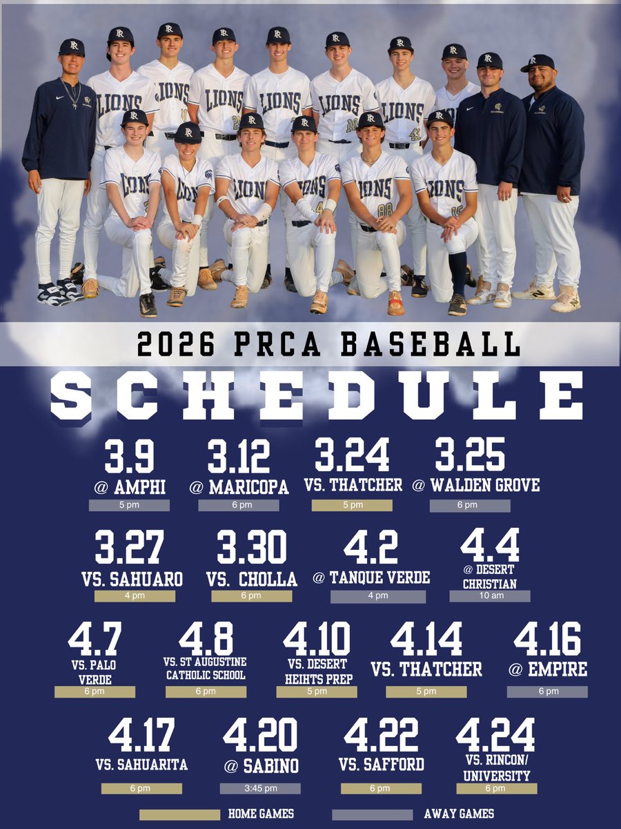 PRCAbaseball's tweet photo. Here’s the remaining 2026 PRCA Baseball schedule ⚾️
Come out and support the Lions this season! 🦁
#PRCABaseball #ForHim #HighSchoolBaseball #LionNation https://t.co/MFMeqdPPew